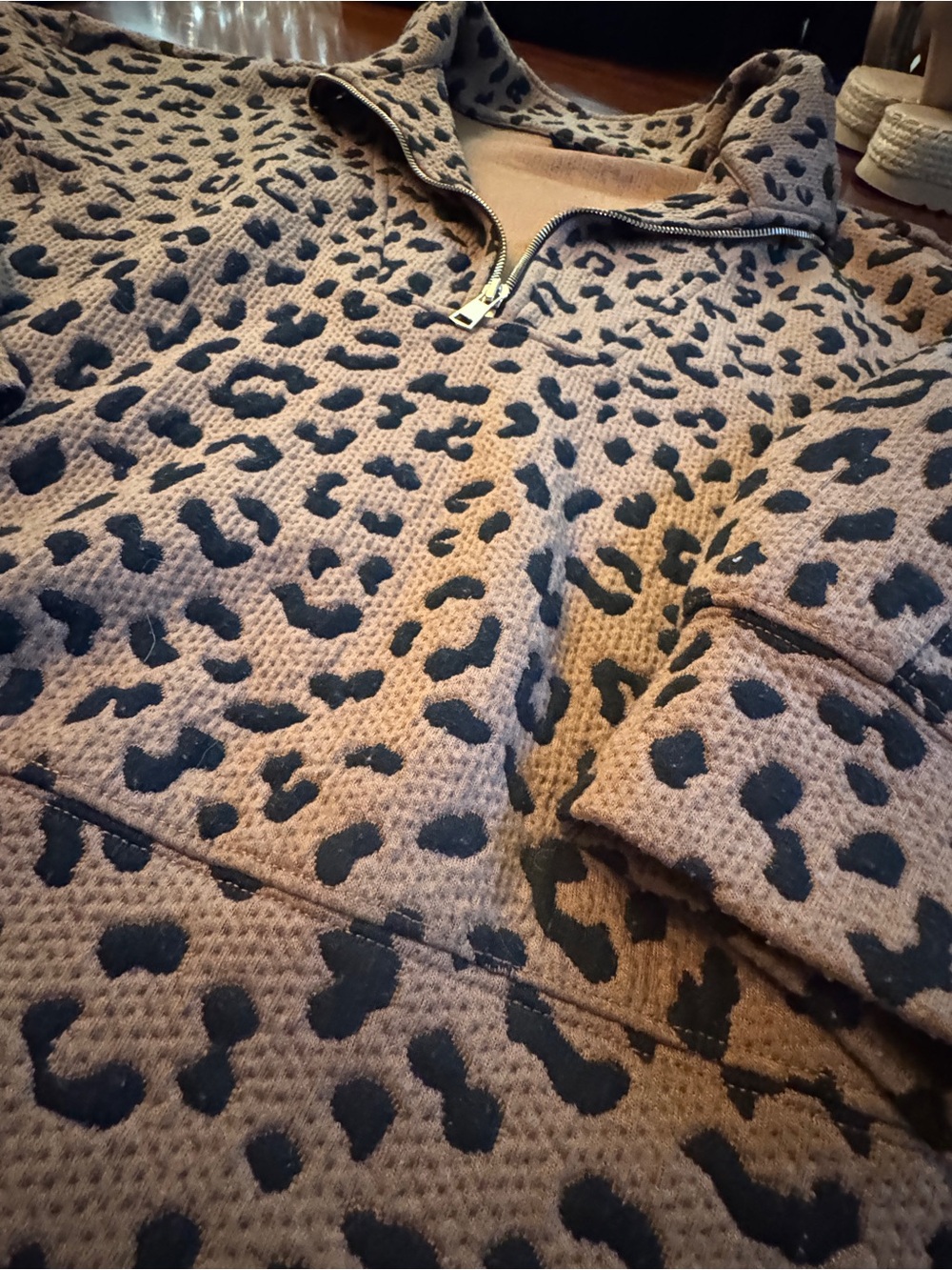 SSYS The Label “Anna” Leopard Print Quarter Zip Pullover - Brown & Black Small - Picture 3 of 8